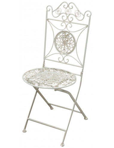 Sedia pieghevole in ferro battuto pieno finitura bianca anticata diam.39x96 cm