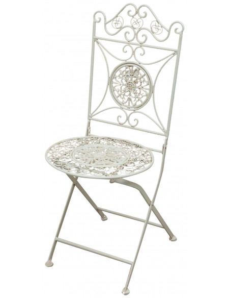 Cadeira dobrável em ferro forjado com acabamento branco antigo diam.39x96 cm