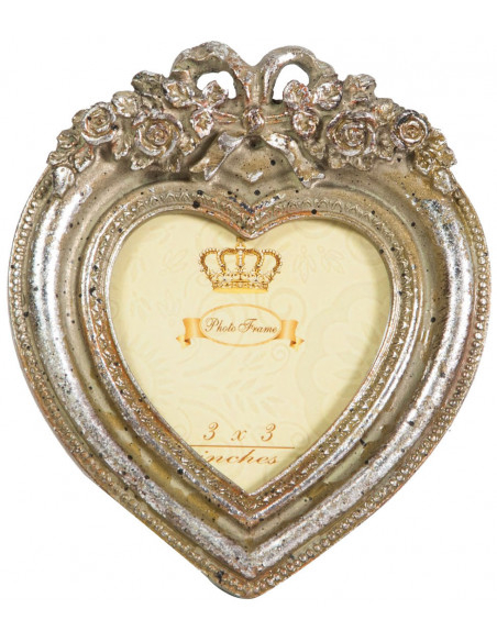 Portafoto da appoggio cuore in resina finitura argento anticata L12,5xPR2,5xH14,5 cm