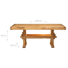 Banco de trabaj estilo Country  de madera maciza de tilo, acabado con efecto  natural L200XPR100XH80 cm. Made in Italy  2