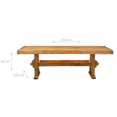 Workbench de país em madeira maciça de acabamento natural Linden L250xpr100xh80 cm. Feito na Itália 2