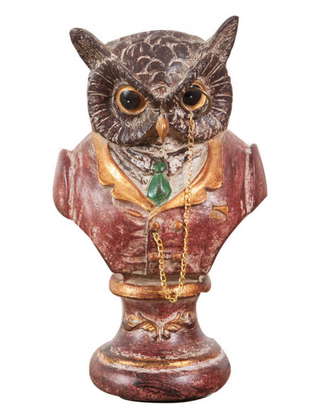 Busto de coruja em resina pintada L8xDP6,5xA13,5 cm