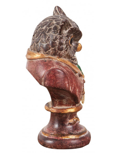Busto de coruja em resina pintada L8xDP6,5xA13,5 cm