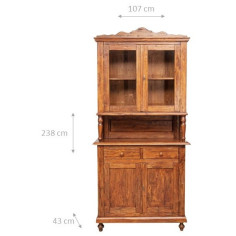 Vetrina credenza in legno massello di tiglio finitura noce 107x43x238 cm 2
