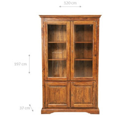 Vetrina Country in legno massello di tiglio finitura noce 120x37x197 cm 2