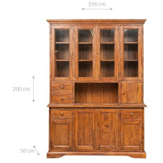 Vetrina Country in legno massello di tiglio finitura noce 156x50x200 cm 2