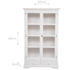 Vetrina Country in legno massello di tiglio finitura bianca anticata 109x36x180 cm 2