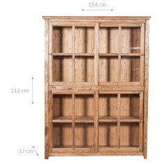 Mostrar estante com portas deslizantes em madeira maciça, acabamento natural 154x37x212 cm 2