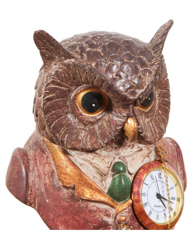Gufo con orologio in resina dipinta L10xPR10xH18 cm Gufo con orologio in resina dipinta L10xPR10xH18 cm