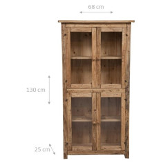 Vetrina Country in legno massello di tiglio finitura naturale 68x25x130 cm 2