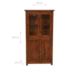 Vetrina Credenza Country in legno massello di tiglio finitura noce 68x25x130 cm - Biscottini.it 2