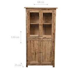 Vetrina Credenza Country in legno massello di tiglio finitura naturale 68x25x130 cm 2