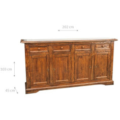 Credenza Country in legno massello di tiglio finitura noce 202x45x103 cm 2