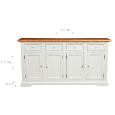 Credenza in legno massello di tiglio struttura bianca anticata piano naturale L202xPR45xH103 cm - Biscottini.it 2