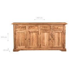 Credenza Country in legno massello di tiglio finitura naturale 202x45x103 cm 2