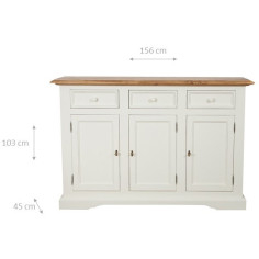 Credenza shabby - country chic in legno massello di tiglio artigianale struttura bianca anticata piano finitura naturale L156xPR 2