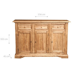 Credenza Country in legno massello di tiglio finitura naturale 156x45x103 cm 2