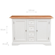Credenza Country in legno massello di tiglio struttura bianca anticata piano finitura naturale 135x45x92 cm 2