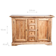 Credenza Country in legno massello di tiglio finitura naturale 135x45x92 cm 2
