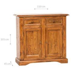 Credenza Country in legno massello di tiglio finitura noce 110x45x103 cm 2