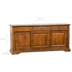 Credenza Country in legno massello di tiglio finitura noce 197x50x91 cm 2