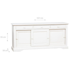 Credenza Country in legno massello di tiglio finitura bianca anticata 197x50x91 cm 2
