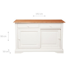 Credenza Country in legno massello di tiglio struttura bianca anticata piano finitura naturale 142x50x90 cm 2