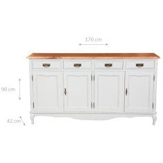 Credenza Country in legno massello di tiglio struttura bianca anticata piano finitura naturale 170x42x92 cm 2