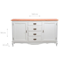 Credenza Country in legno massello di tiglio struttura bianca anticata piano finitura naturale 160x42x90 cm 2