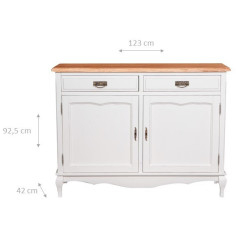 Credenza Country in legno massello di tiglio struttura bianca anticata piano naturale 123x42x92,5 cm 2