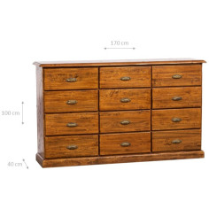 Cômoda country em madeira maciça de limão, acabamento em nogueira 170x40x100 cm 2