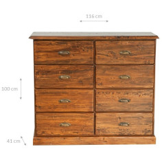 Cassettiera Country in legno massello di tiglio finitura noce 116x41x100 cm 2