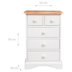 Comodino Country in legno massello di tiglio struttura bianca anticata piano finitura naturale 51x30x74 cm 2