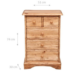 Comodino Country in legno massello di tiglio  finitura naturale 51x30x74 cm 2