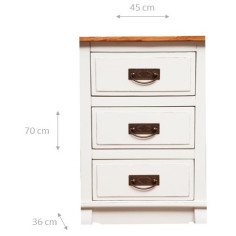 Comodino cassettiera Country in legno massello di tiglio struttura bianca piano finitura naturale 46x36x70 cm 2