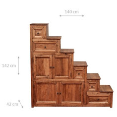 Mobile cassettiera a scala Country in legno massello di tiglio finitura naturale 140x42x142 cm 2