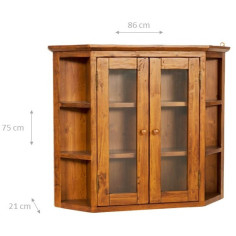 Vetrinetta scantonata da appendere in legno massello di tiglio finitura noce 86x21x75 cm 2