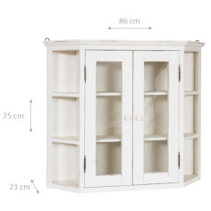 Janela de vidro manchado para pendurar em madeira maciça com um acabamento branco antigo 86x21x75 cm 2