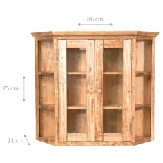 Vitrina suspensa entalhada em madeira maciça de cal, acabamento natural 86x21x75 cm 2