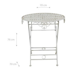 Mesa de centro dobrável em ferro forjado com acabamento branco antigo diam.70x76 cm 2