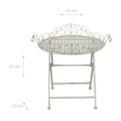 Tavolino vassoio pieghevole in ferro battuto finitura bianca anticata diam.72x65 cm 2