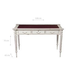 Scrivania scrittoio in legno massello di mogano finitura bianca anticata 126x65x75  cm 2