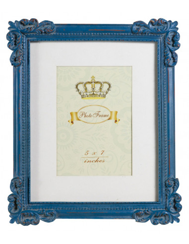 Moldura fotográfica independente vertical/horizontal em resina com acabamento azul antigo W26xDP2xH31 cm Moldura fotográfica independente vertical/horizontal em resina com acabamento azul antigo W26xDP2xH31 cm