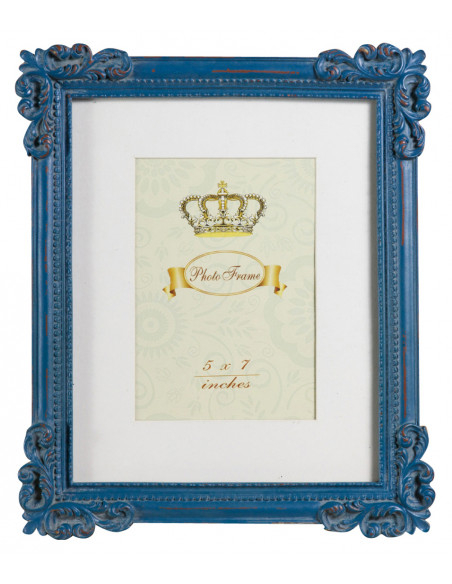 Moldura fotográfica independente vertical/horizontal em resina com acabamento azul antigo W26xDP2xH31 cm