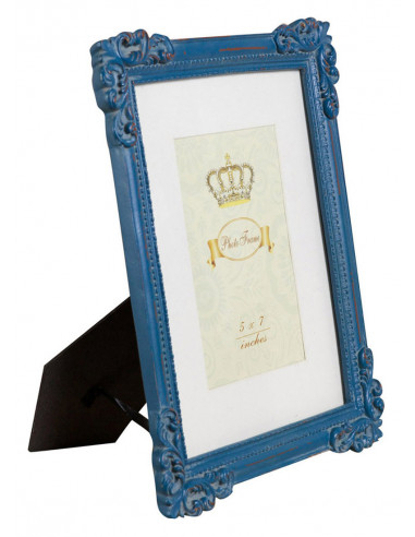 Moldura fotográfica independente vertical/horizontal em resina com acabamento azul antigo W26xDP2xH31 cm