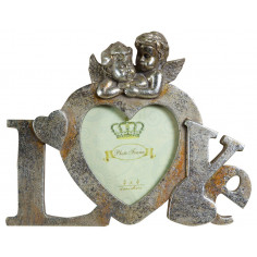 Portafoto LOVE da appoggio in resina finitura argento anticata L23xPR13xH18 cm