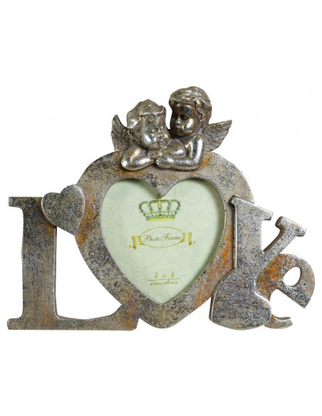 Portafoto LOVE da appoggio in resina finitura argento anticata L23xPR13xH18 cm
