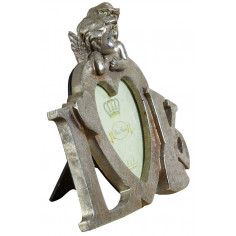 Portafoto LOVE da appoggio in resina finitura argento anticata L23xPR13xH18 cm 2