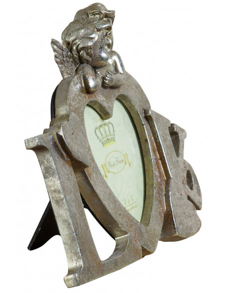 Portafoto LOVE da appoggio in resina finitura argento anticata L23xPR13xH18 cm