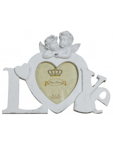 Moldura independente LOVE com acabamento em resina branca antiga W23xDP13xH18 cm Moldura independente LOVE com acabamento em resina branca antiga W23xDP13xH18 cm